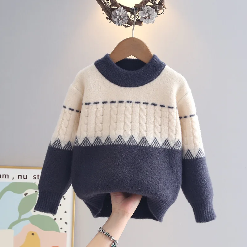 Pullover für Jungen, langärmelig, Kinderpullover, Pullover mit Zickzackmuster und Farbblockdesign, Herbst-/Winterpullover für Jungen, gestrickter Pullover für den täglichen Gebrauch. – Detail 1