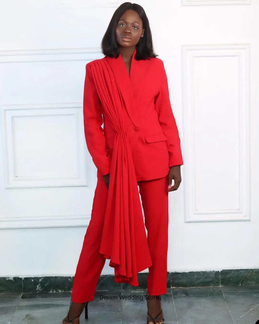 Red Women Suits Office Set Elegant 2 Pieces (Blazer+Pants) For Black Girl Custom Made Formal Evening Party Prom Dress With Wrap