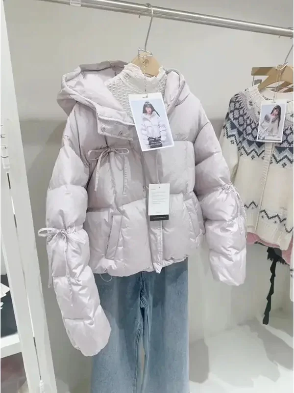 

Korean Sweetened White y Purple ort Cotton Jaet Loose Faionable Women's Coat Thiened Long Sve High Collar Zipper