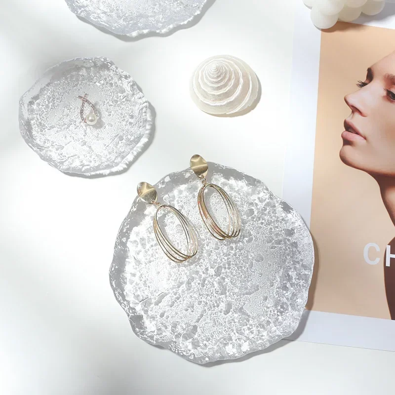 ไม่สม่ําเสมอแผ่นแก้วการถ่ายภาพพื้นหลัง Props เล็บเครื่องประดับถาด Fotografia Photo backprops