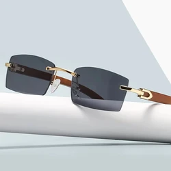 New Punk Rimless Rectangle Sunglasses Men 2023 Fashion Vintage Trendy Small Frame Sun Glasses Frameless Eyewear UV400
