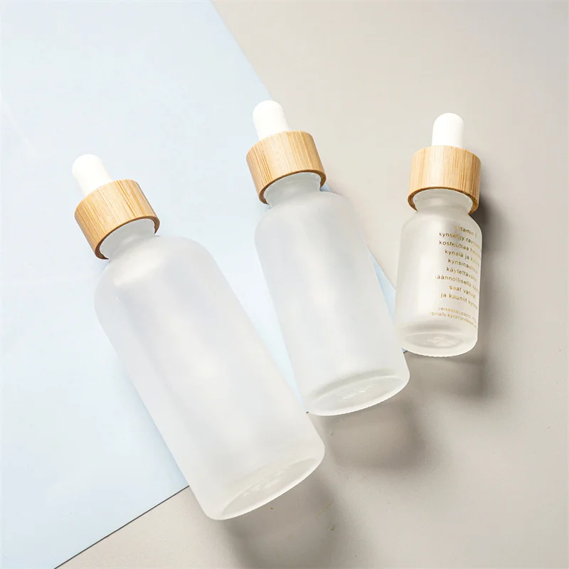 5ML-100ML Wood Frosted Glass Dropper Bottle Essential Oil for Cosmetic Skin Care Pipette Container Bottles with Bamboo Lid