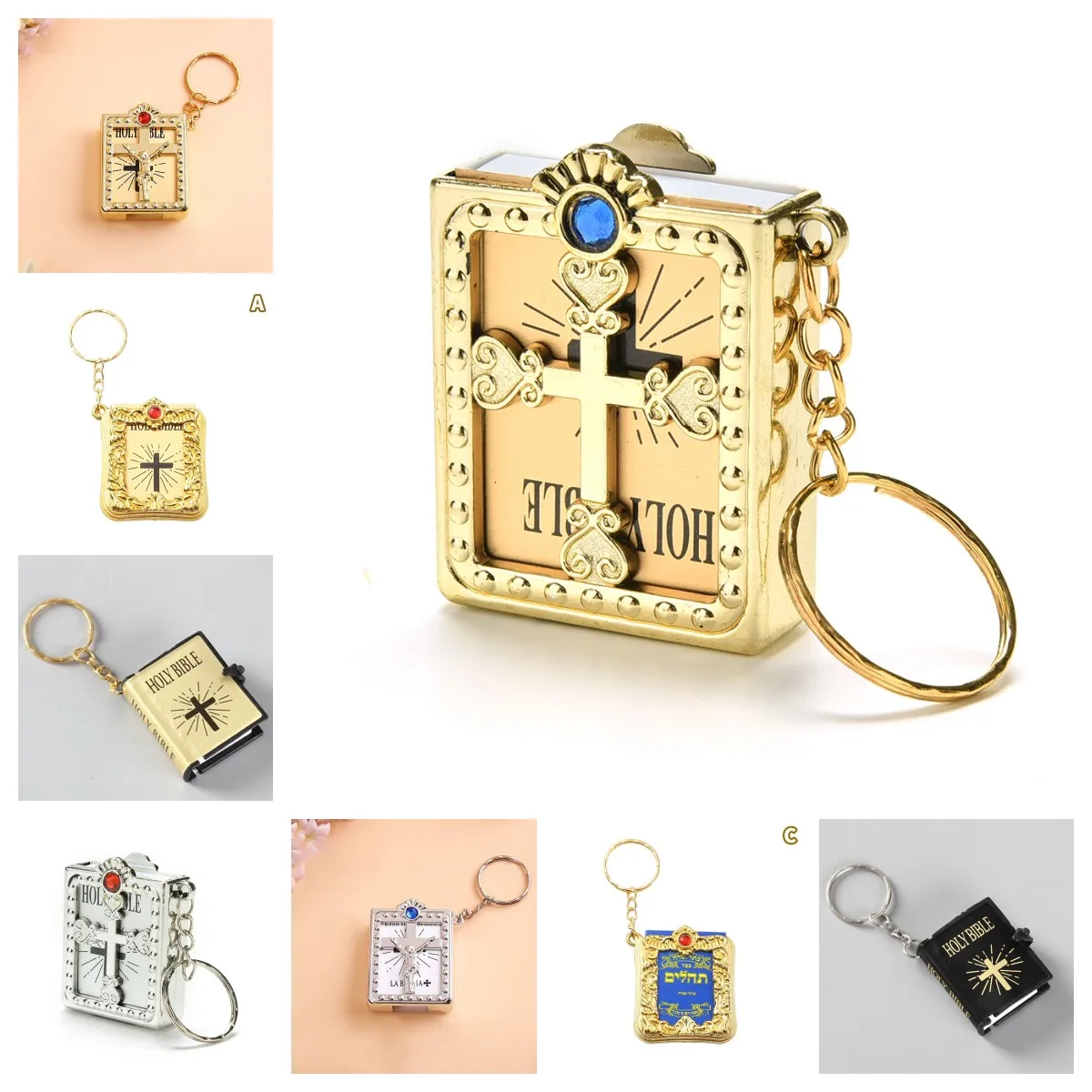 Special Mini Holy Bible Keychain English Religious Miniature Paper Spiritual Christian Jesus Cover Keyring Gift