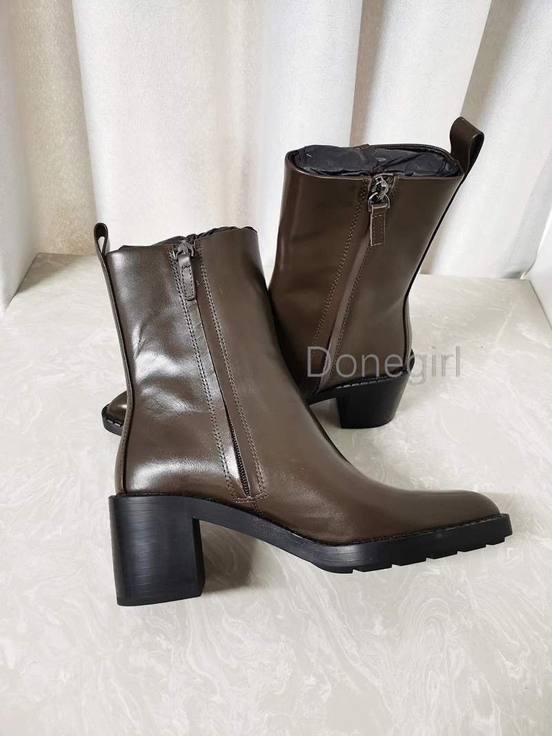 Pointed Chelsea Boots Women Genuine Leather Chimney Boots 2024 New Thick Heel Fur Casual Black Ankle Boot Ladies botas hombre