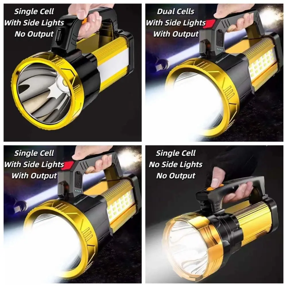 Anti-splash Water Camping Searchlight with Side Lights Dimmable Handheld Spotlight 2400mAh Battery 1200mAh Battery
