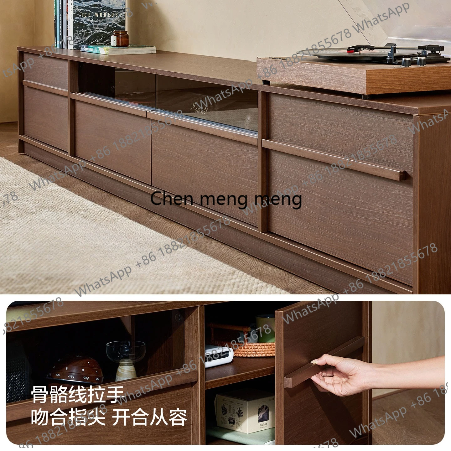 Home antique skeleton line TV living room new floor storage coffee table wood industry