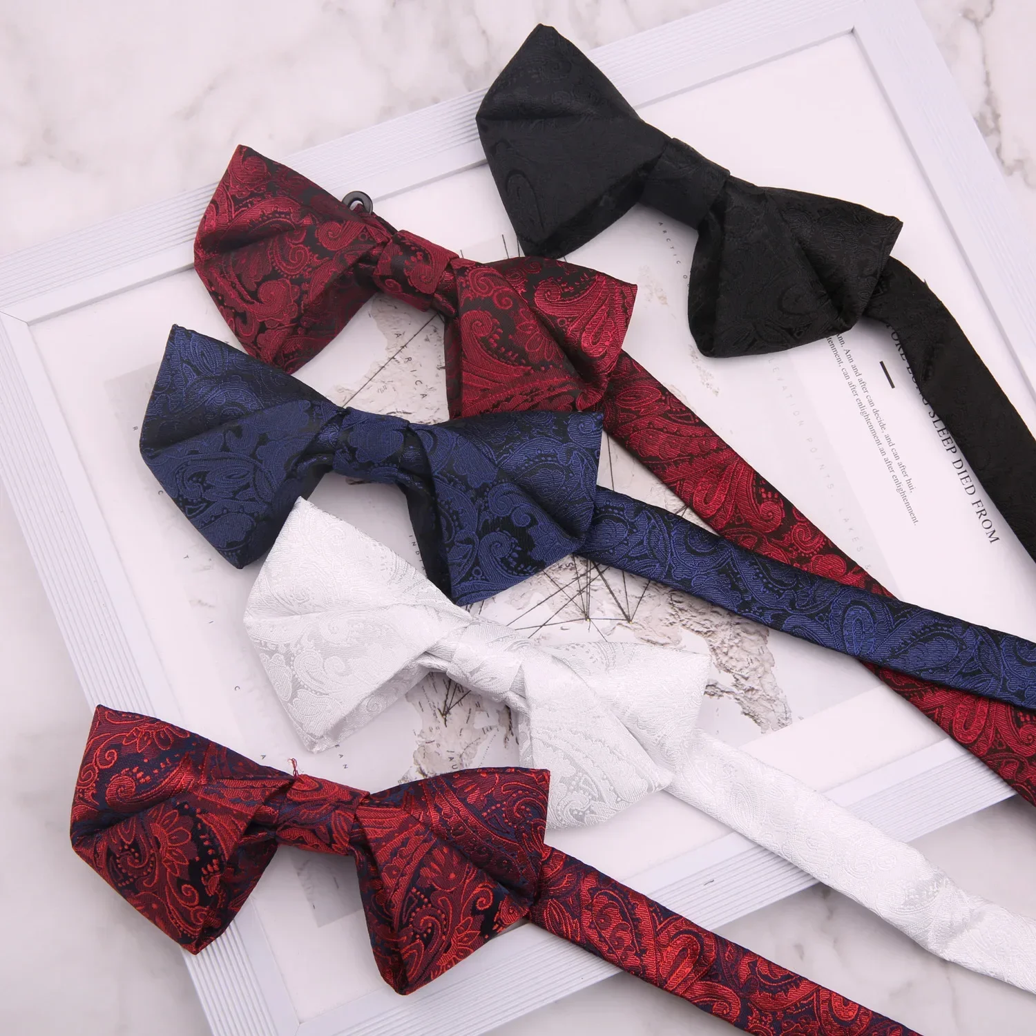 Red bow tie, man's wedding, groom's best man's group, black suit, British bow tie, white navy blue