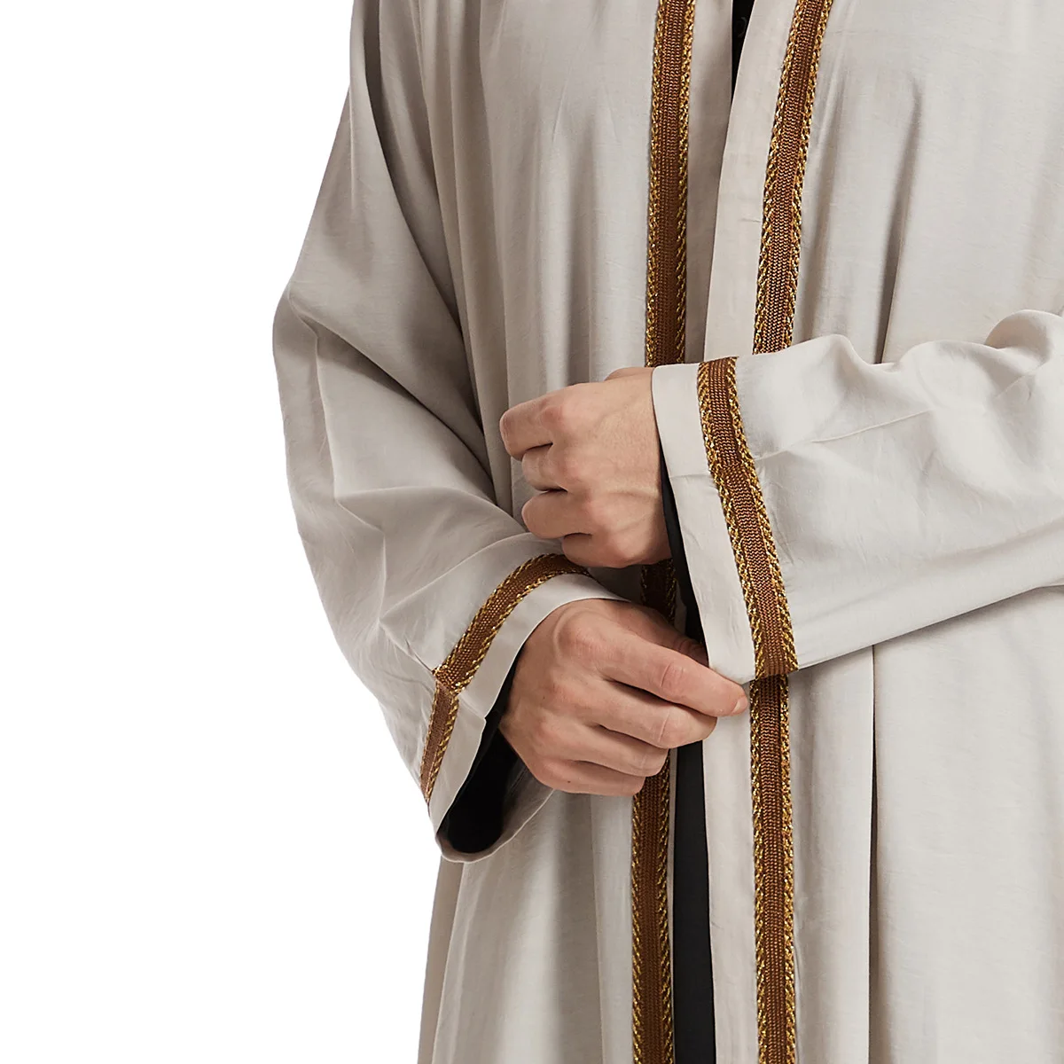 UNI Uomo Aperto Abaya Musulmano Saudita Jubba Thobe Abbigliamento islamico Ramadan Manica lunga Abito Caftano Dubai Colletto alla coreana Abito arabo