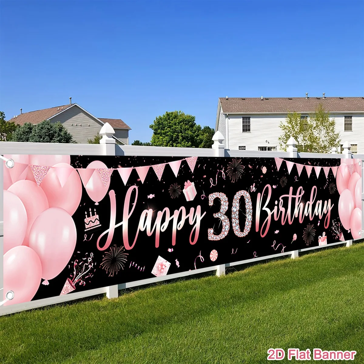 Rose Golden Happy Birthday Outdoor Banner 30 40 50 60 Birthday Banner Adult Women Pink Birthday Party Supplies Photo Props