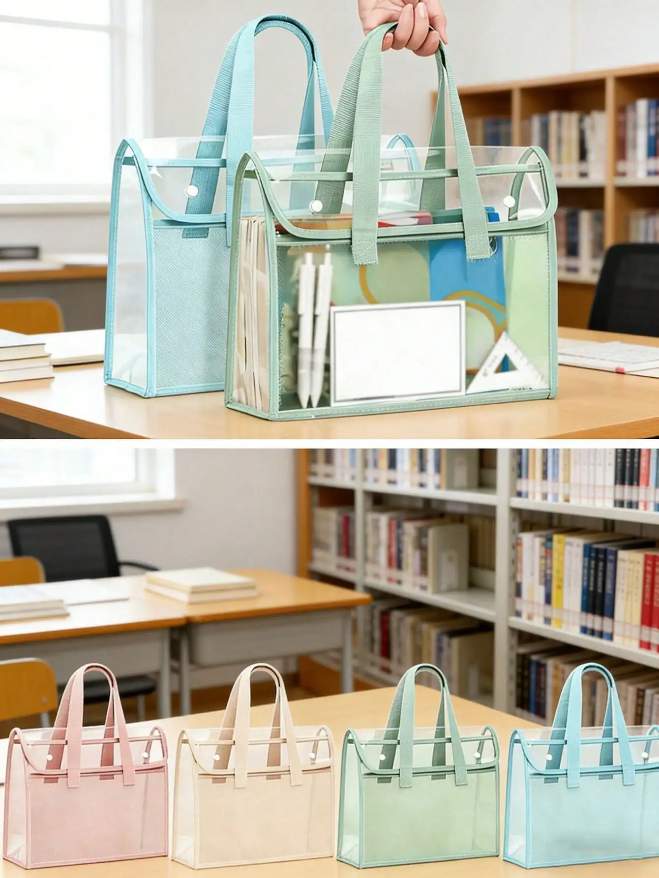 

1 large capacity portable transparent waterproof handheld folder, expandable file storage bag, PVC self-adhesive file bag for of