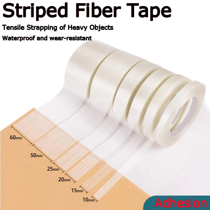 

Single-Sided Striped Fiber Tape, Strong, Residue-Free, High-Temperature Resistant, Waterproof, for Heavy-Duty Binding and Securi