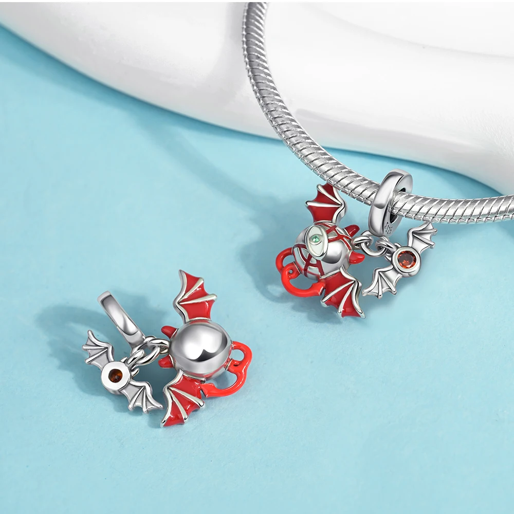 Halloween Series 925 Sterling Silver Red Bat&Black Butterfly&Ladybug&Pumpkin Dangle Charm Fit Brand Bracelet Bizarre Jewelry - view 2