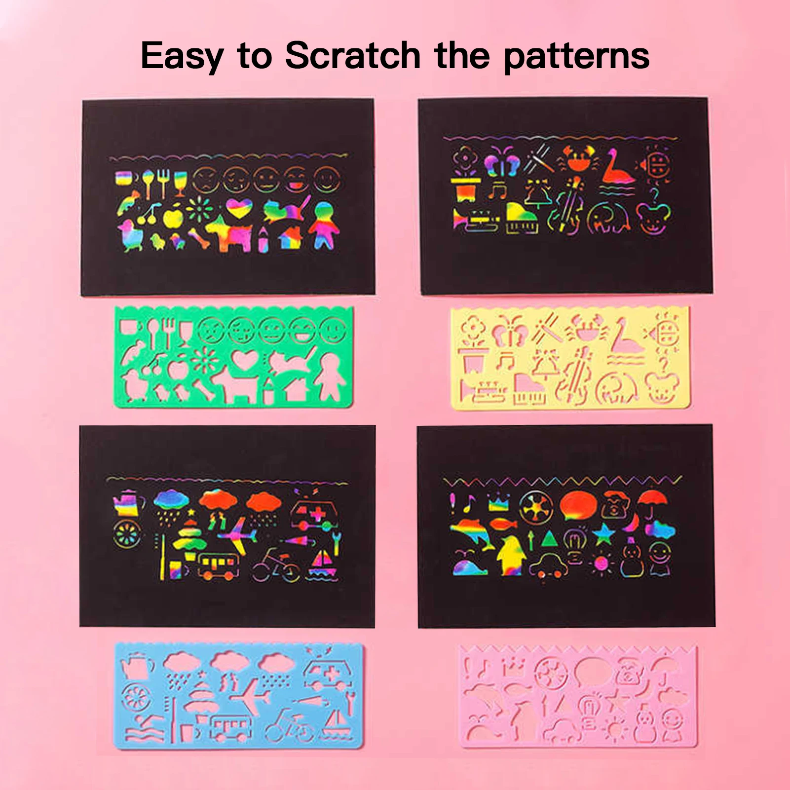 قوس قزح ماجيك خدش ورقة 50 قطعة للأطفال أسود خدشها الفن الحرف مجموعات ملاحظات لوحات ث/5 قلم خشبي 4 قطعة الإستنسل