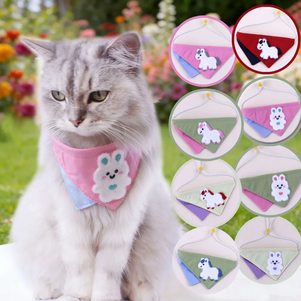 

Pet Bib Cute Little Horse Embroidery Pattern Triangular TowelAdjustable Fastening DecorationScarf Suitable ForPomeraniansBichons