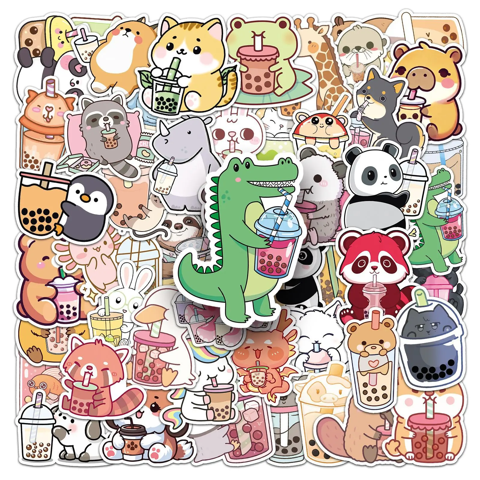 

50 PCS Fun Cartoon Animal Drinking Drink Creative Stickers Decorate Luggage Helmet Skateboard Pencil Case Gift Box Vinyl Decals