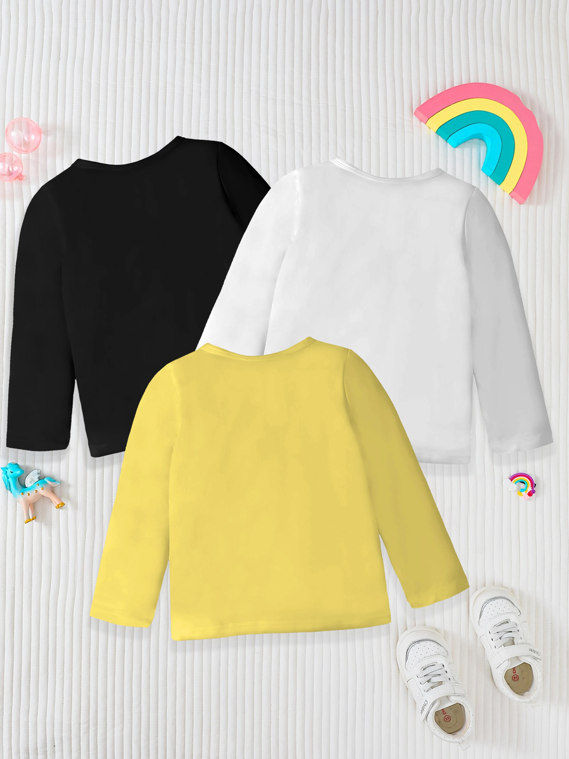 3 pieces: St.Patrick's Day Cartoon Green Heart & English Letter Print Girls Autumn Sweet Cute Undershirt