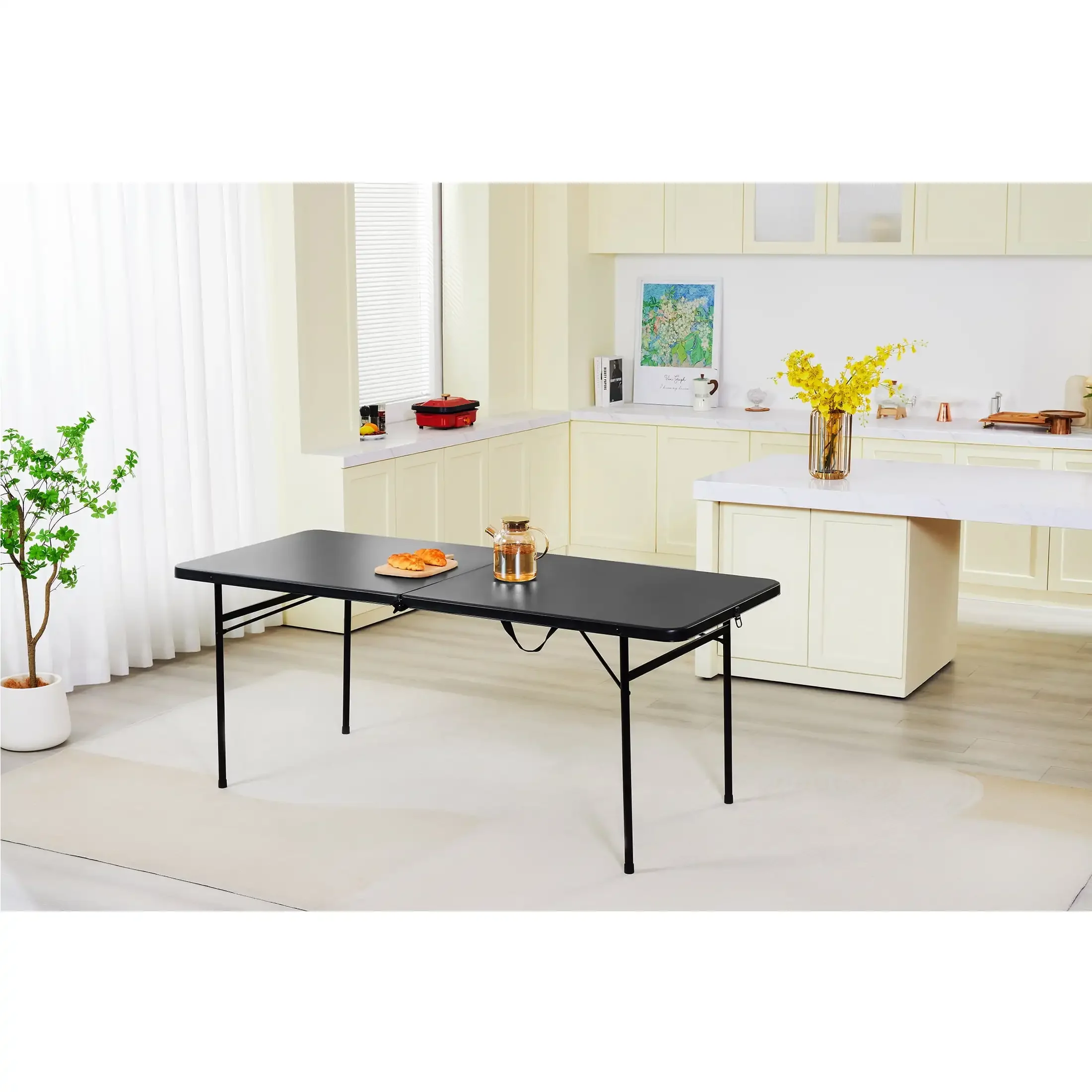 6 Foot Bi-Fold Plastic Folding Table, Black