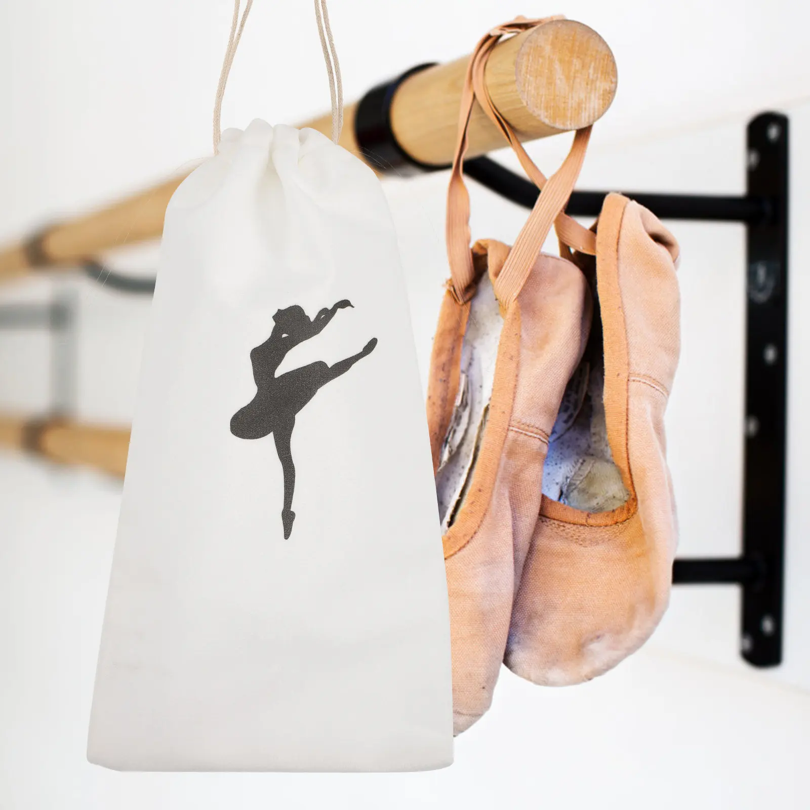 4Pcs Cloth Drawstring Ballet Shoe Bags Convenient Dance Shoe Storage Pouches for Girls Ballet Recitals Practice Pointe Shoes