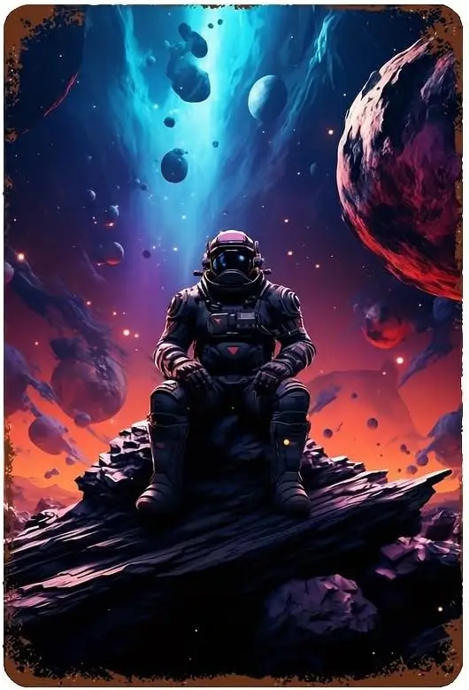 Meteorite Astronaut Retro Metal Tin Sign Wall Decor Funny Metal Tin Sign Poster for Bar Cafe Dining Room Billiard House Hote Hom