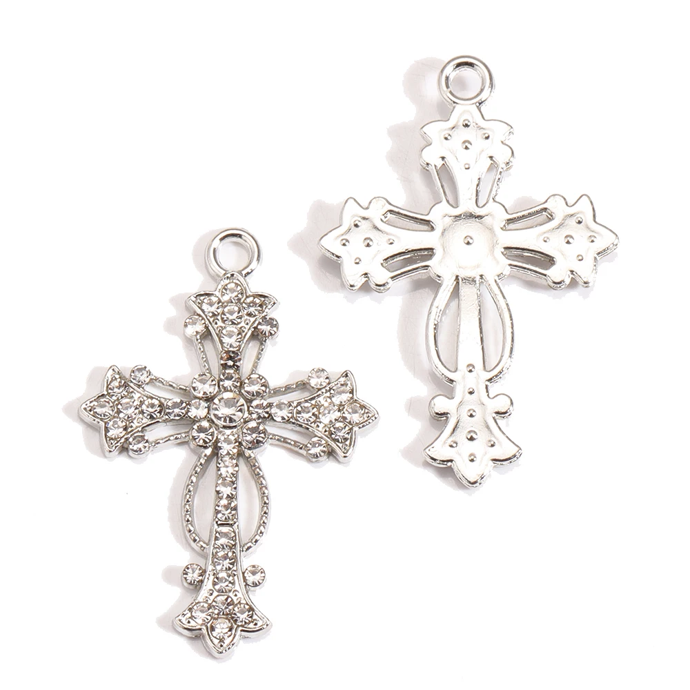 Peixin 10 Stück elegante Kreuz-Charms, Strasssteine, christlicher Schmuck für Mode, Halskette, Ohrringe, Schlüsselanhänger, DIY handgefertigte Anhänger – Detail 3