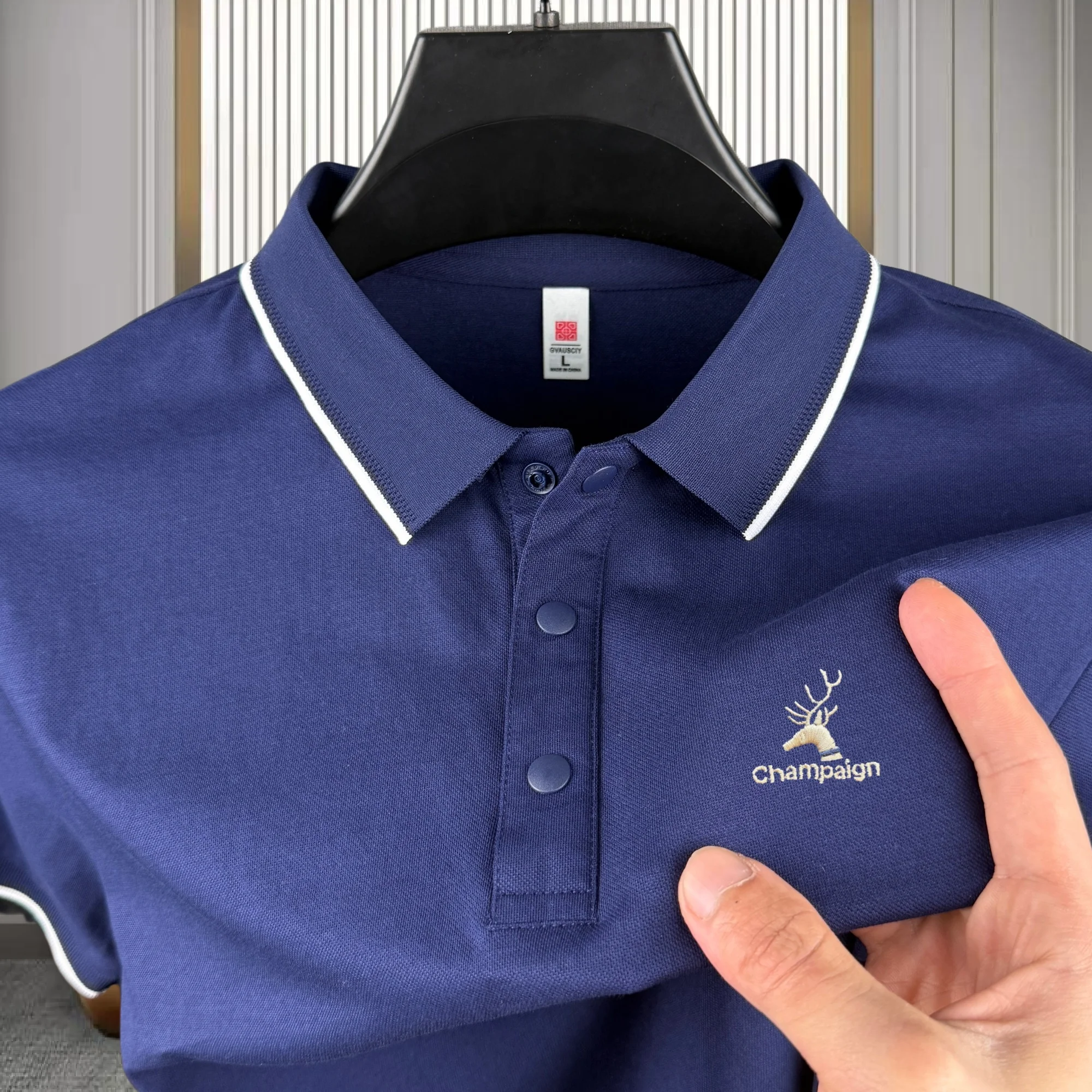 High end brand men's cotton short sleeve polo shirt summer fashion luxury striped series deer embroidery golf top casual T-shirt