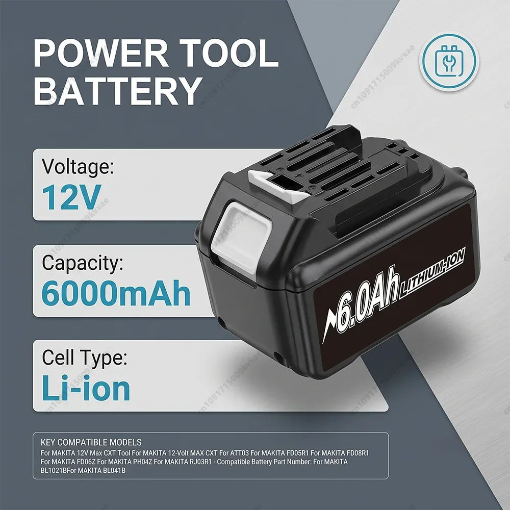for Makita 12V 6Ah Lithium Rechargeable Battery Pack BL1021B BL1041B BL1016 Cordless Drill Power Tool Replacement Cells