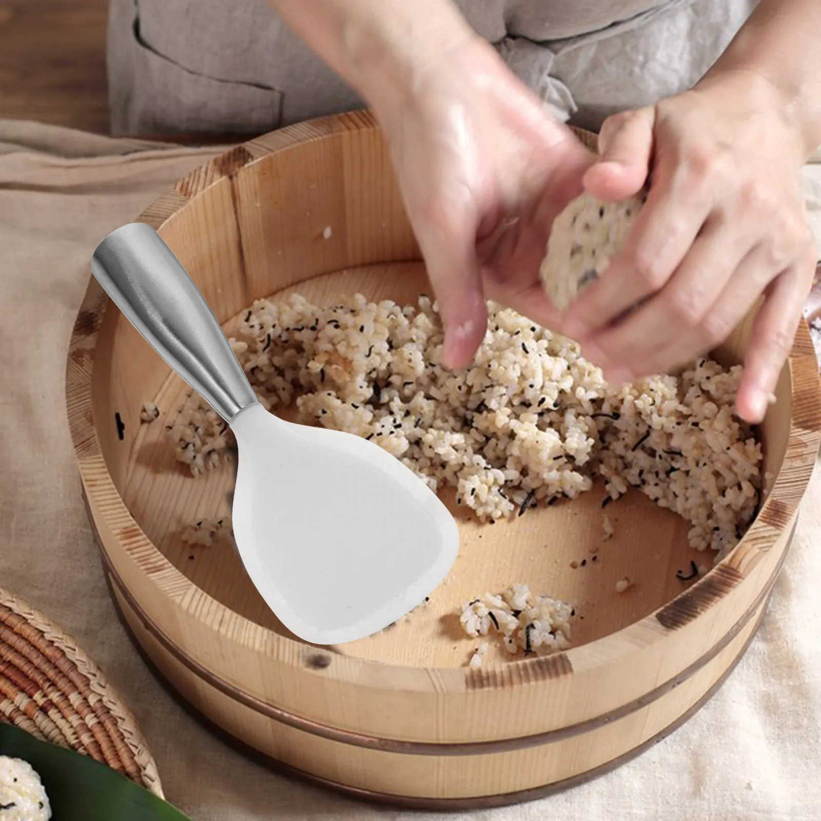 

Ложка для риса из нержавеющей стали с силиконовой ручкой, антипригарная, для дома и ресторанов, кухонная лопатка-совок, столовая ложка