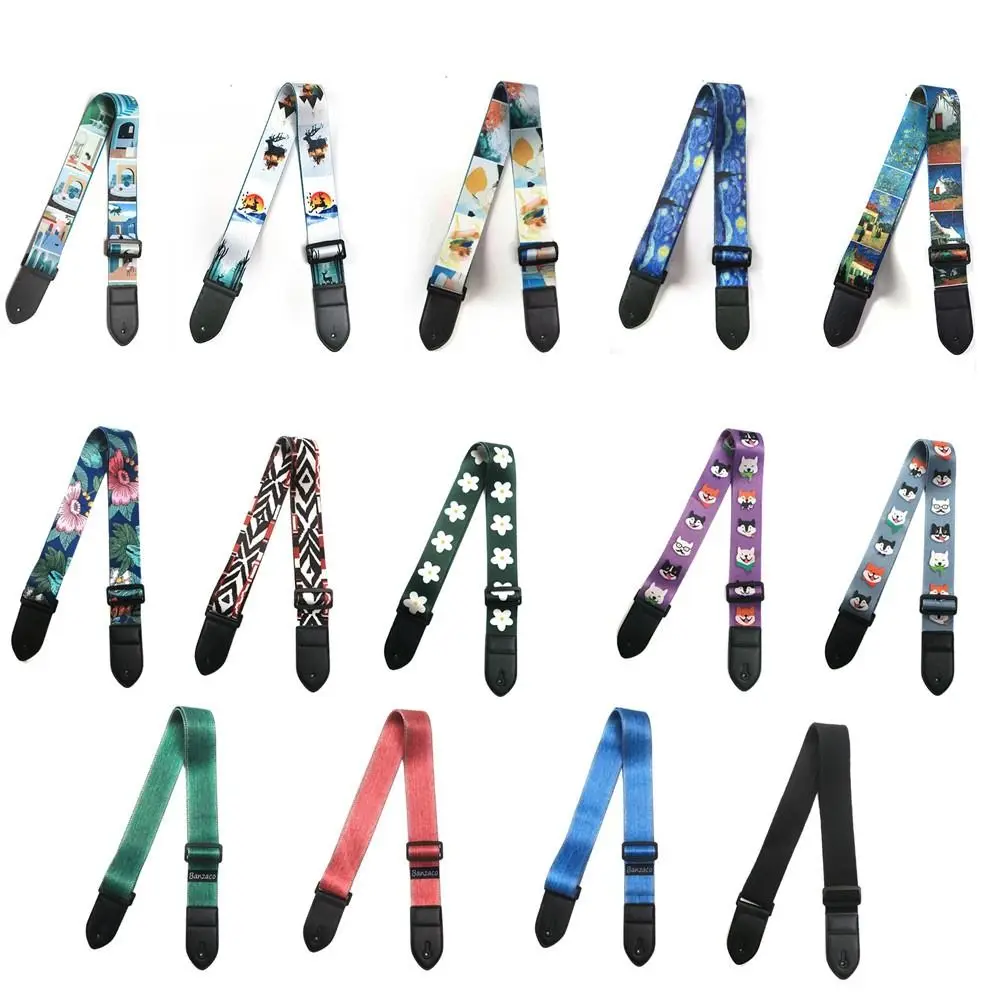 Adjustable Guitar Strap Color Print Extra Wide Electric Guitar Belt Cotton Music Hobby Guitar Shoulder Strap Acoustic Guitar