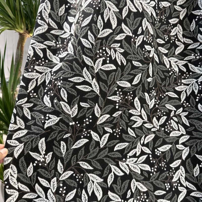 New Retro Pastoral Black Leaves Jacquard Thickened Blackout Chenille Curtains for Living Room Bedroom French Window Customized