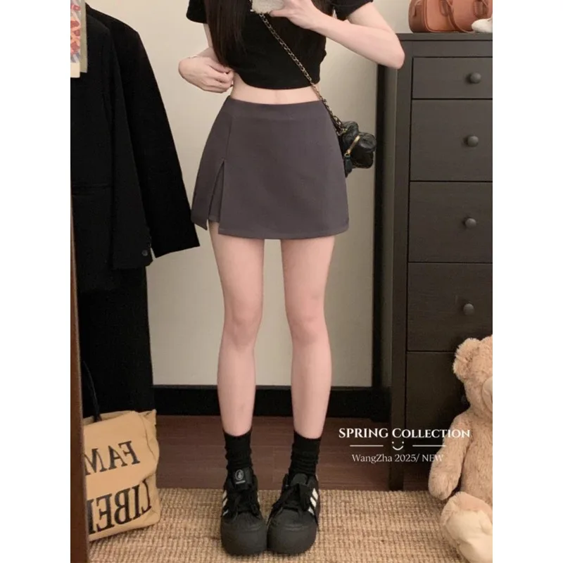 

Womens High Waist Irregular Split Skort Slim A Line Anti Exposure Short Skirt