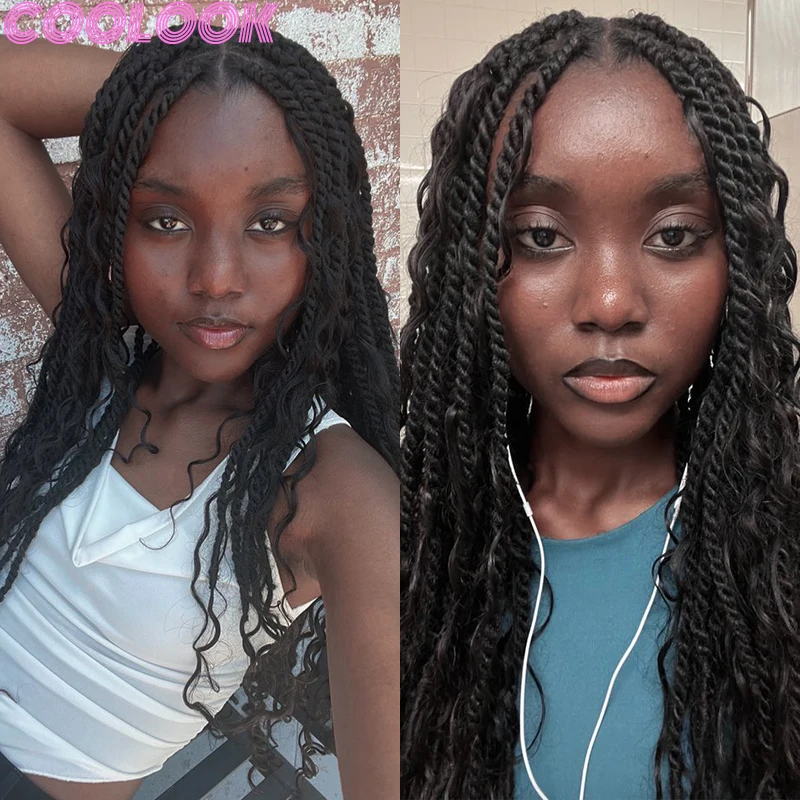 Synthetic Full Lace Frontal Braid Wigs 32 Inch Senegalese Twist Crochet Braids Wig Bohemian Knotless Box Braided Wig with Plaits