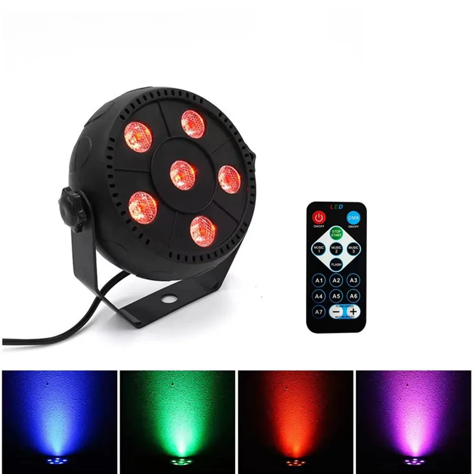 6X3W RGB Full Color Flat Par Light Disco Party Holiday Christmas Wedding Birthday Performance Sound Control Stage Light