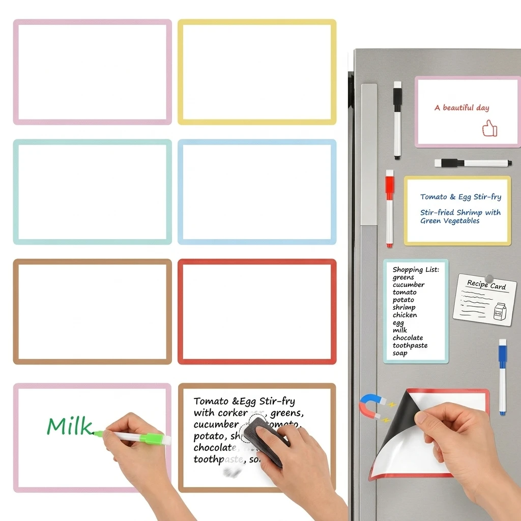 6Pcs 4x6in Magnetic Whiteboard Fridge Sticker Dry Erase White Board Magnet Tags for Home Refrigerator Office School Supplies