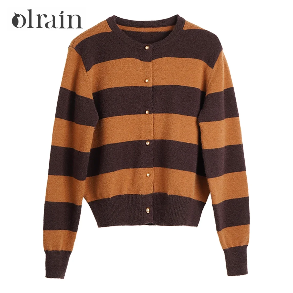 OLrain полосатый вязаный женский кардиган 2320, весенний французский винтажный свитер для поездок на работу, женский трикотаж, женская одежда N56QM93285