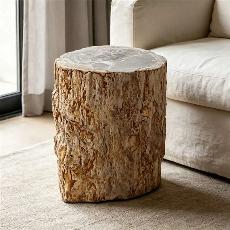 Indonesia imported natural wood fossil side table living room sofa table floor ornament, original tree texture cylindrical