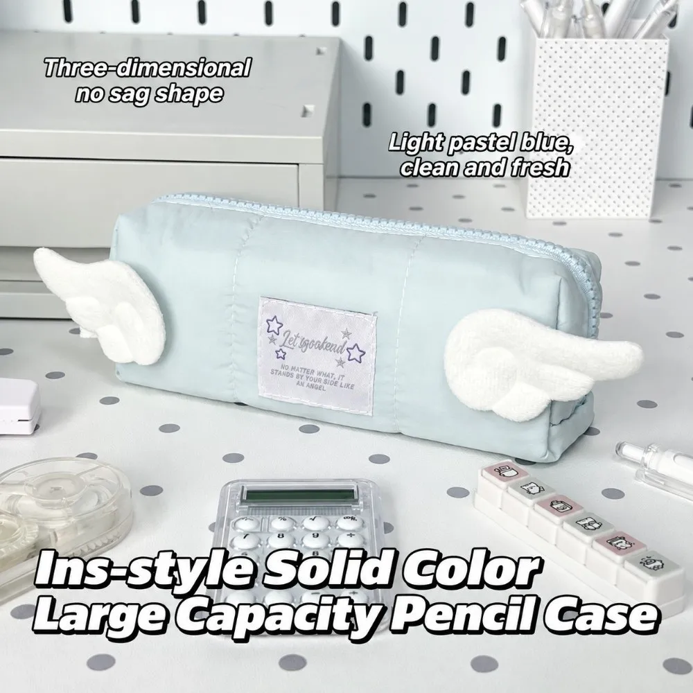 Durable Glacier Blue Star Print Pencil Case Large Capacity Handheld Pen Bag Stationery Pouch Students