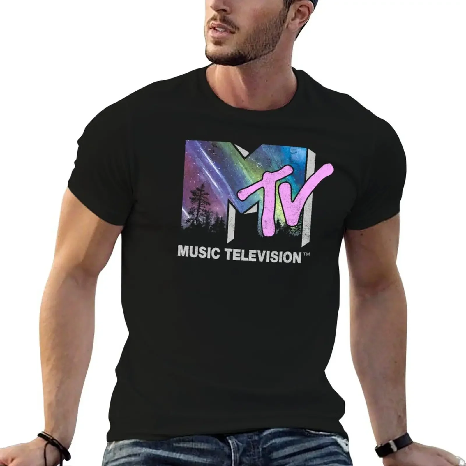 

MTV Rainbow Celestial Night Sky MTV Logo T-Shirt luxury designer graphics mens t shirts top quality