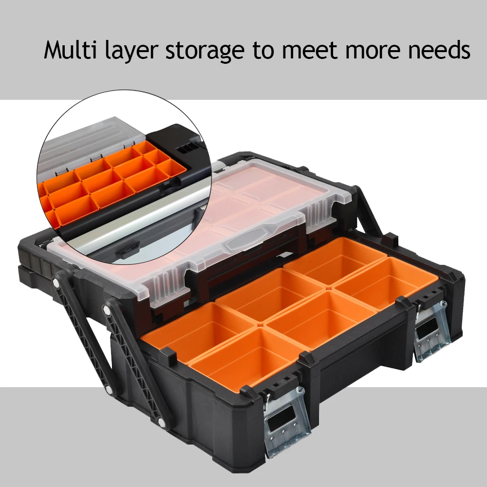 Portable Tool Box Parts Toolbox Hardware Tool Storage Box Large 2-Layer Folding Hard Case Screws Organizer Empty Tool Case