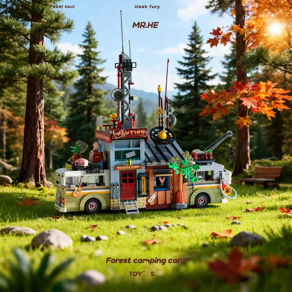 

DIY Creative City Jungle Radio Station Bus Campervan RV Car Mini Building Blocks Desktop Ornaments Micro Bricks Toys Kids Gifts