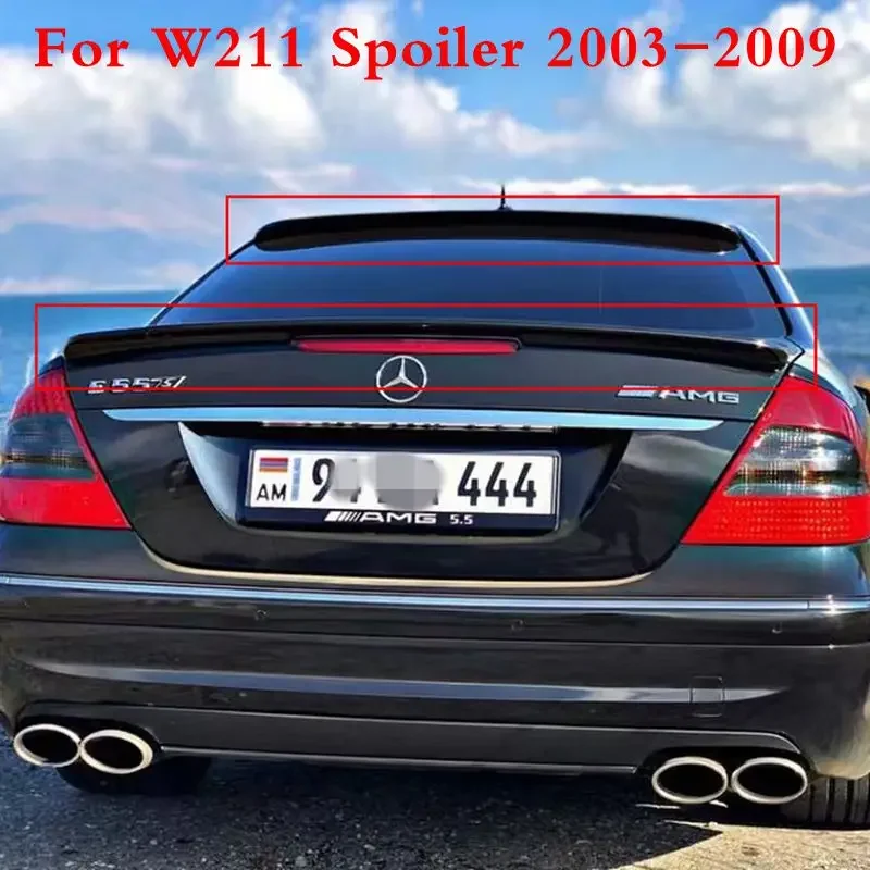 For W211 Spoiler 2003-2009 Mercedes-Benz W211 E-class E200 E260 Spoiler ABS plastic Material Car Rear Wing Color Rear Spoiler