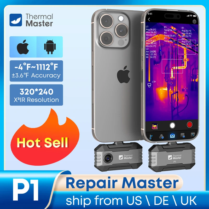 P1 Thermal Camera for iPhone Android USB C 320*240 X³IR Resolution 600℃ High Temp Range Leaks Check 25Hz
