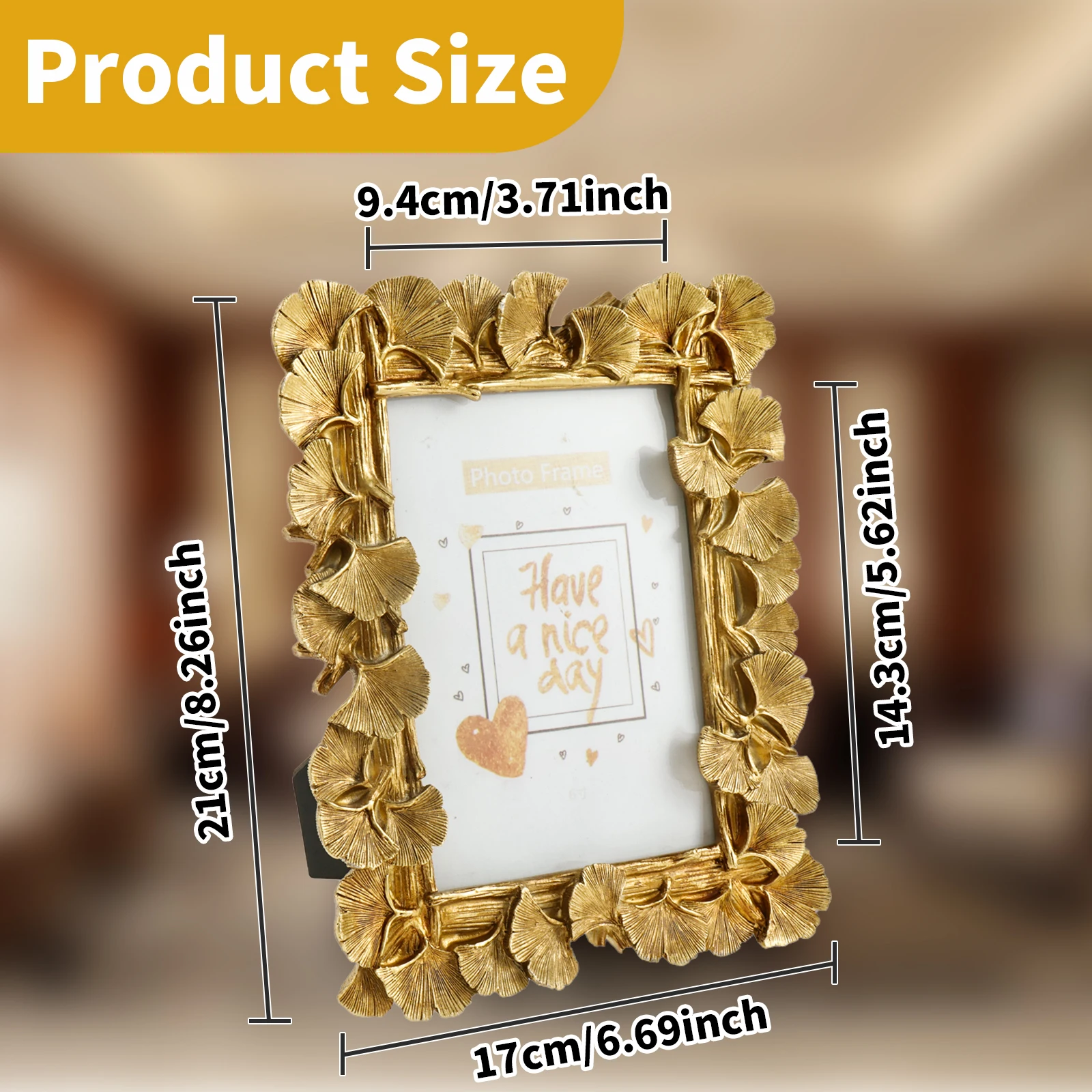 Resin Three-dimensional Antique Leaf Textured Picture Frame Retro Photo Frame Vintage Gold Frame Tabletop Display Photo Holder