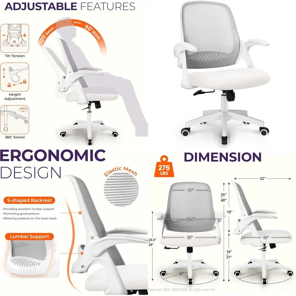 

Эргономичное компьютерное игровое кресло с поясничной поддержкой, регулировкой высоты, поворотными колесиками, откидными подлокотниками, сетчатым сиденьем для дома/офиса
