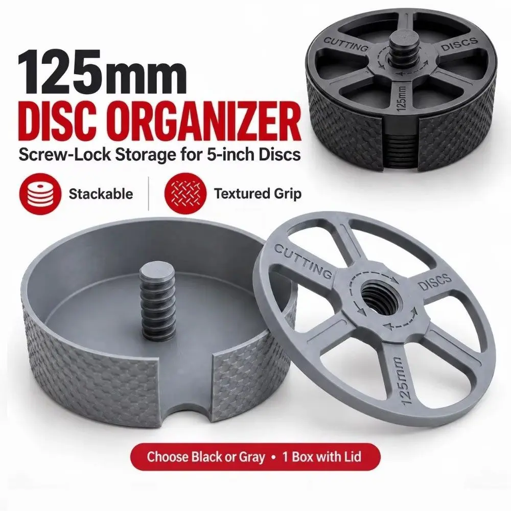 Protective Case Cutting Disc Storage Box Screw Locking Lid Stackable Angle Grinder Disc Holder Threaded Post Grinding Wheel Case