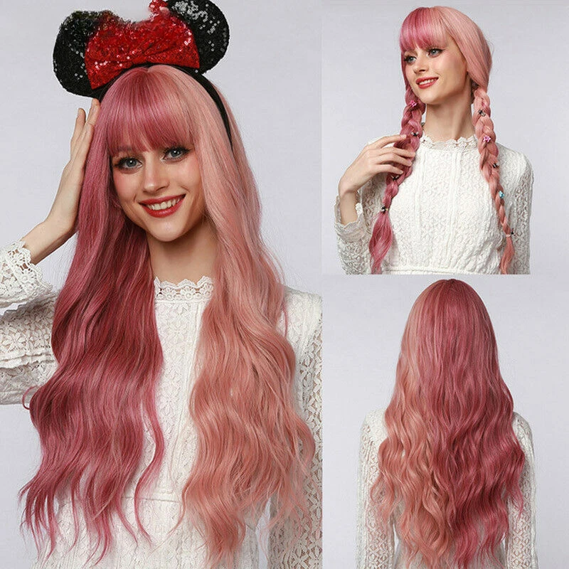 

Synthetic Long Pink Half Pink Ombre Hair Cosplay Party Costume Wigs