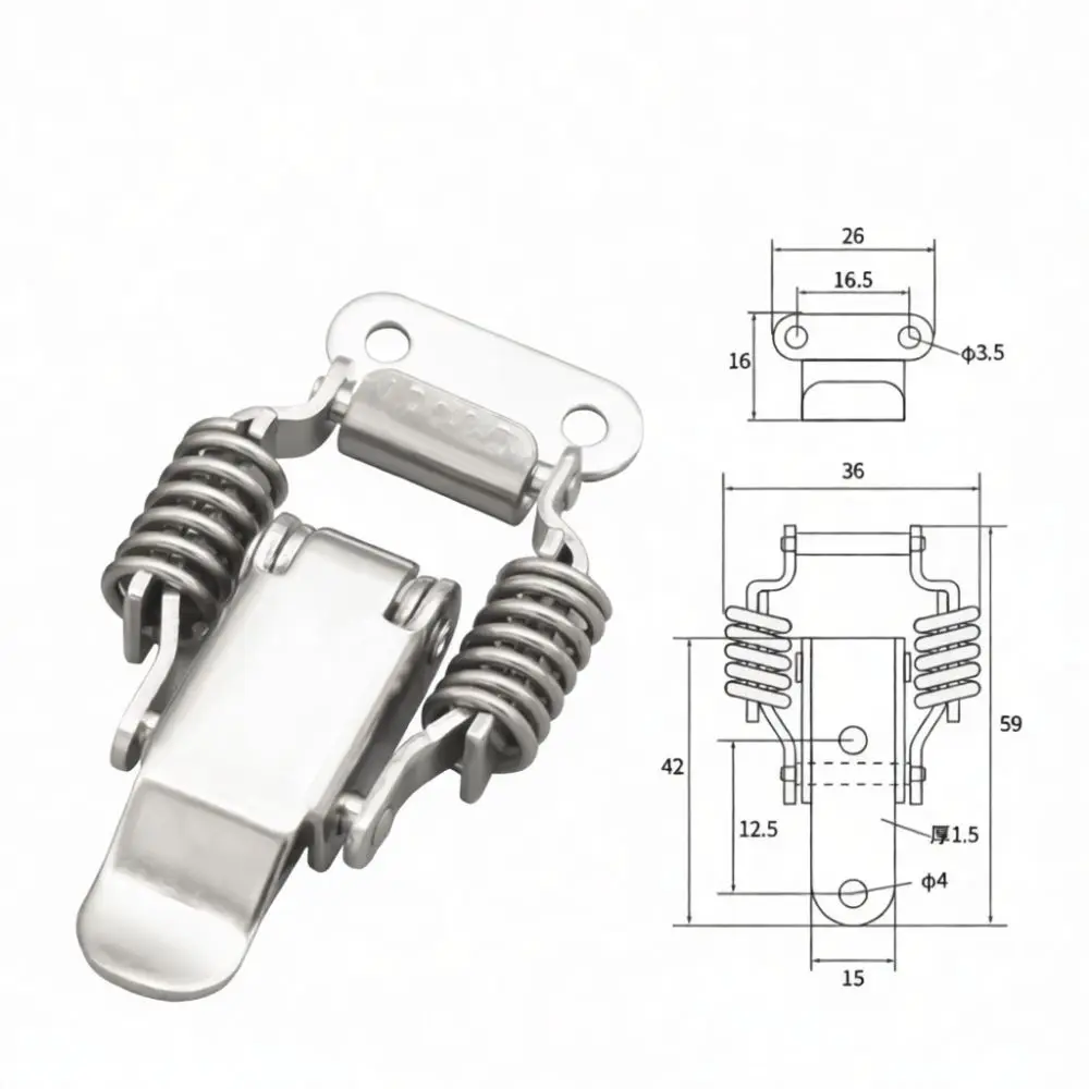 Durable 304 Stainless Steel Toggle Hasp Double Spring Powered Flat Mount Industrial Case Storage Box Secure Latch