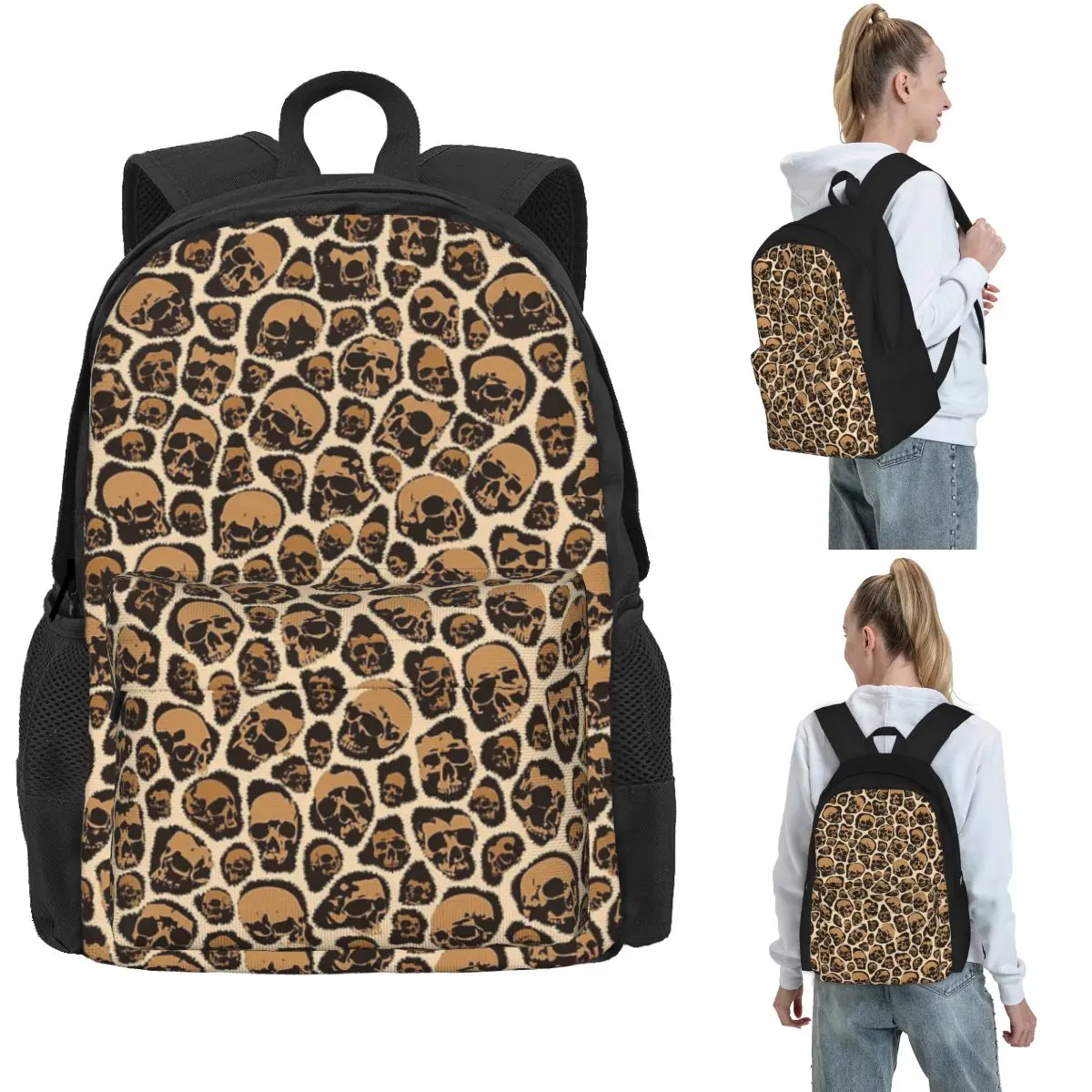 Leopard Print Cheetah Gothic Skulls Animal Fur Pattern Backpack Hot Sale Daypack Large Capacity Kids BookBag