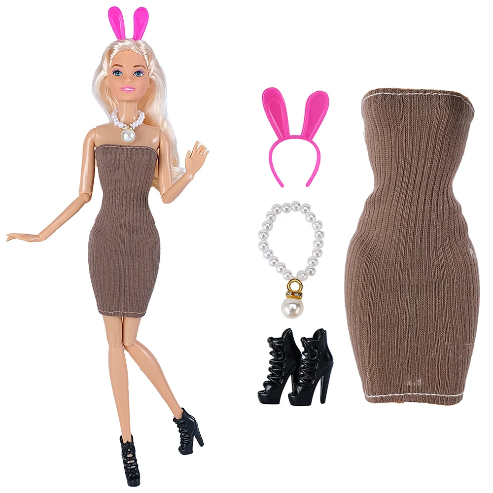 NK 1/6 Princess Dress Brown Slimming Dress+Headpiece+Necklace+Shoes 11.5 inch Doll Clothes For 30CM Doll Accessories Gift Toy