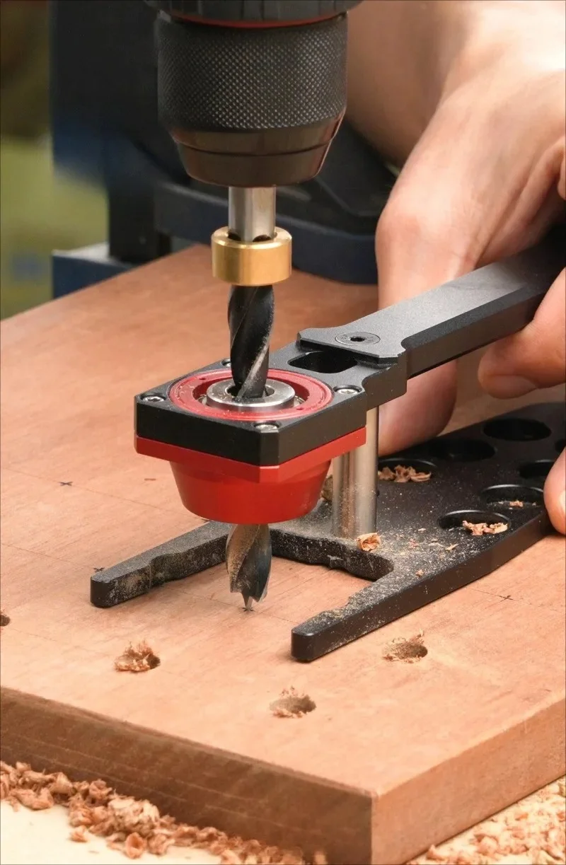 Holzbearbeitungs-Dübelbohrschablone: Flache & Vertikale Bohrlehre für MFT Werkbank-Lochplatten – DIY-Handwerkzeug – Detail 1