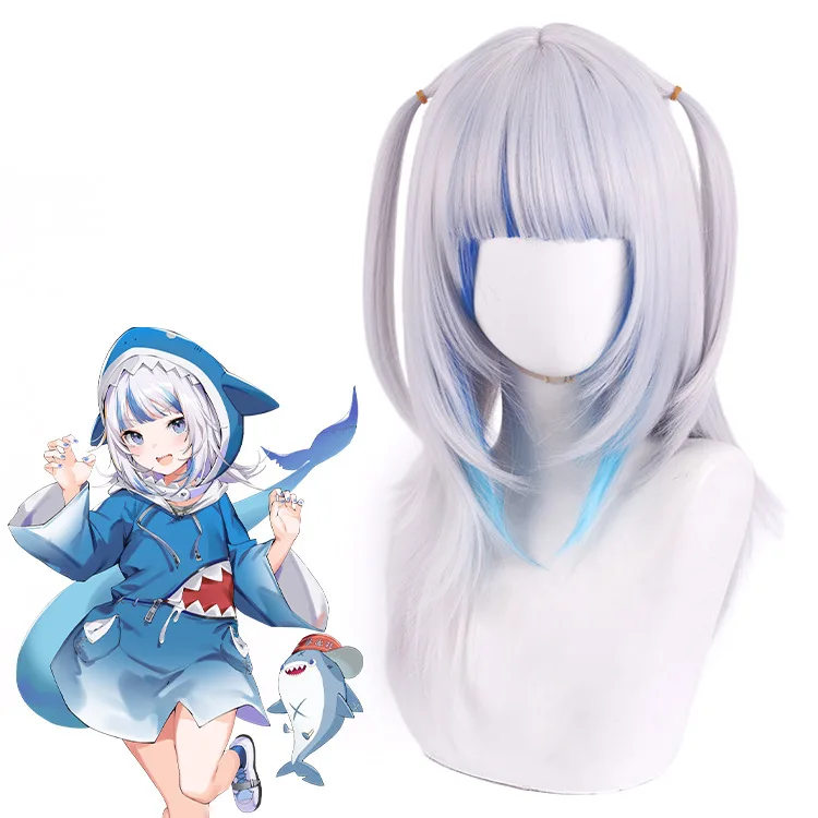 Synthetic Cosplay Wig Mi-ku-Inspired Shark Girl Blue Short Hair Anime Costume Party Roleplay Heat Resistant